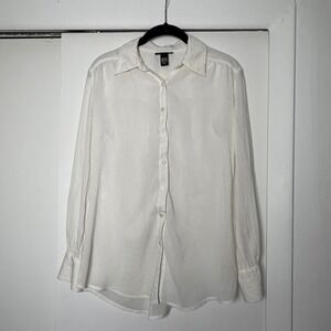 HM Womens White Button Down Long Sleeve Shirt Rayon Cotton Blend Size 6